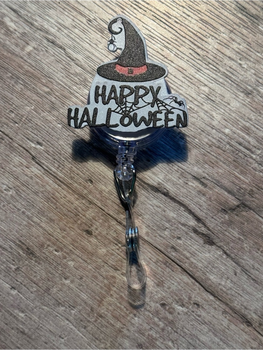 Happy Halloween Witch Hat Badge Reel